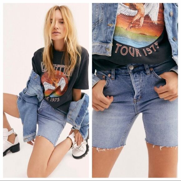 We The Free Button Fly Blue Distressed Denim Cutoff Shorts Festival Conc… - Picture 1 of 14